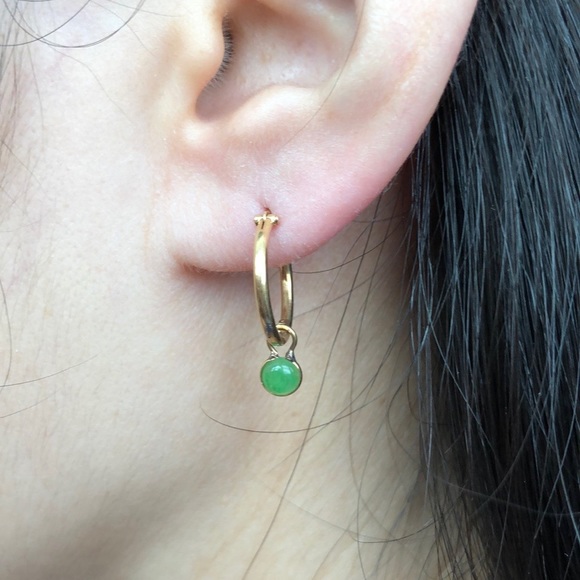 14K Solid Gold Baby Dangle Jade Earrings